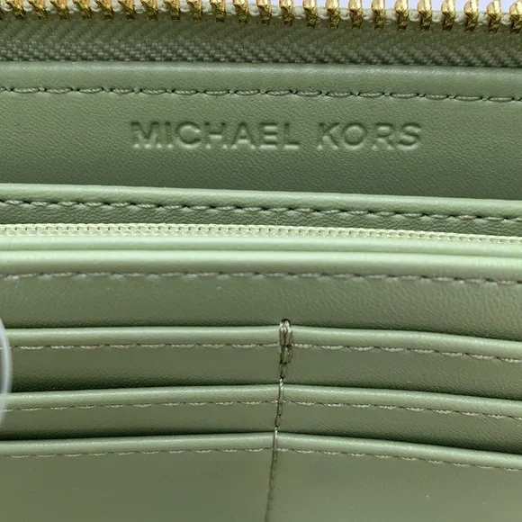 MICHAEL KORS  Large Travel Continental Leather
Color: Light Sage/ Brown multi - Picture 11 of 16
